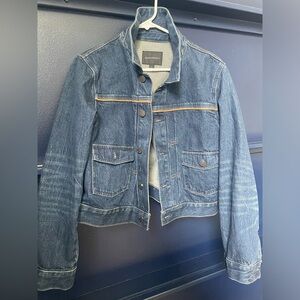 Banana Republic Cropped, Leather Trimmed Denim Jacket